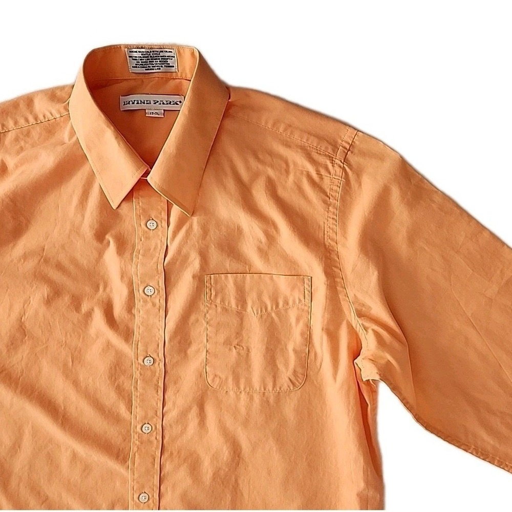 VTG Irvine Park Oxford Dress Shirt  Mens 17-TL Solid Peach Wrinkle-Resistant EUC